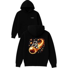 Vsrn Meteor Düşüyor Tasarım Baskılı Oversize Siyah Kapüşonlu Sweatshirt