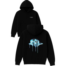 Vsrn Akan Yüz Tasarım Baskılı Oversize Siyah Kapüşonlu Sweatshirt