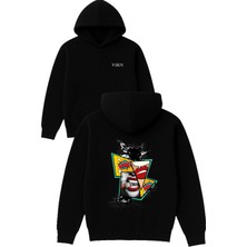Vsrn Küçük Resimler Tasarım Baskılı Oversize Siyah Kapüşonlu Sweatshirt