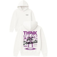 Vsrn Thınk Tasarım Baskılı Oversize Beyaz Kapüşonlu Sweatshirt