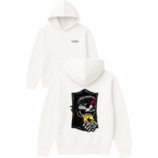 Vsrn Altın Iskelet Tasarım Baskılı Oversize Beyaz Kapüşonlu Sweatshirt