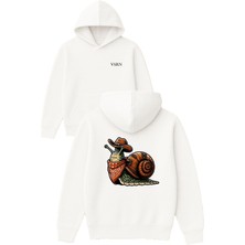 Vsrn Kovboy Böcek Tasarım Baskılı Oversize Beyaz Kapüşonlu Sweatshirt