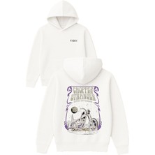 Vsrn Chopper Stranger Tasarım Baskılı Oversize Beyaz Kapüşonlu Sweatshirt