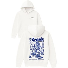 Vsrn Spor Tasarım Baskılı Oversize Beyaz Kapüşonlu Sweatshirt