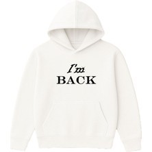 Vsrn Im Back 1 Tasarım Baskılı Oversize Beyaz Kapüşonlu Sweatshirt