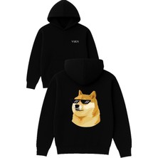 Vsrn Havalı Köpek Tasarım Baskılı Oversize Siyah Kapüşonlu Sweatshirt