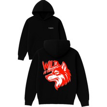 Vsrn Wıld At Heart Tasarım Baskılı Oversize Siyah Kapüşonlu Sweatshirt