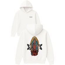 Vsrn Saınts Tasarım Baskılı Oversize Beyaz Kapüşonlu Sweatshirt