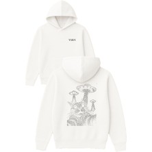 Vsrn Kedi Kaçıyor Tasarım Baskılı Oversize Beyaz Kapüşonlu Sweatshirt