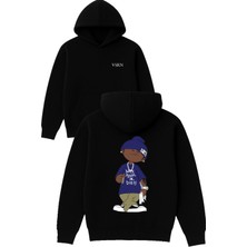 Vsrn Karizma Rapçi Tasarım Baskılı Oversize Siyah Kapüşonlu Sweatshirt