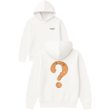 Vsrn Dedektif Tasarım Baskılı Oversize Beyaz Kapüşonlu Sweatshirt