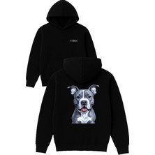 Vsrn Gri Tatlı Köpek Tasarım Baskılı Oversize Siyah Kapüşonlu Sweatshirt