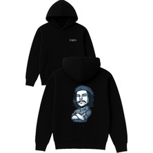 Vsrn Purolu Che Guevera Tasarım Baskılı Oversize Siyah Kapüşonlu Sweatshirt