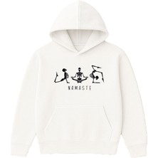 Vsrn Namaste Tasarım Baskılı Oversize Beyaz Kapüşonlu Sweatshirt