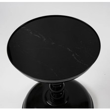 Inci Mermer Desen Basklı 4 mm Temperli Cam Siyah Oturma Odası Yan Sehpa