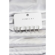 Mç Plus Gümüş Renk Pirinç Zirkon Taşlı Halka Kadın Küpe Seti