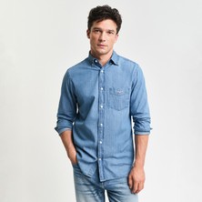 Gant Erkek Mavi Regular Fit Düğmeli Yaka Gömlek