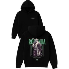 Vsrn Rodova Anime Tasarım Baskılı Oversize Siyah Kapüşonlu Sweatshirt