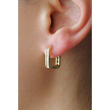 Nenya Vıp Çelik Zirkon Taş Işlemeli Kare Halka Küpe