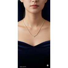 Akfecan Zirkon Taşlı Çelik Altın Rengi Kolye