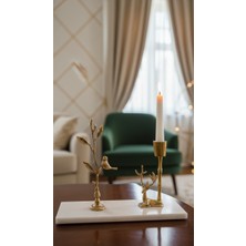 Montdekor El Yapımı Mermer Taşlı Bronz Desenli Mumluk (10x20x20 cm)