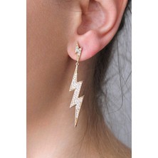Nenya Vıp Çelik 14K Altın Kaplama Zirkon Taşlı Lightning Küpe