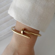 Lente Aksesuar-Çivi Çelik Kelepçe - 14K Altın Rengi Çelik Kadın Bileklik