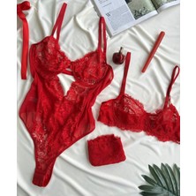 Hama Love Kadın Kırmızı Bodysuit Iç Çamaşır Takımı