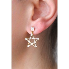 Nenya Vıp Çelik Zirkon Baget Taşlı Yıldız Model Küpe