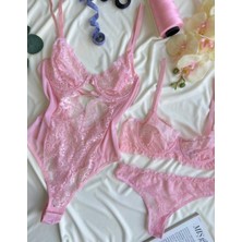 Hama Love Kadın Pembe Bodysuit Iç Çamaşır Takımı