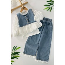 Miniğimin Cicileri Fisto Detaylı Kot Kız Çocuk 3 Lü Takım - Açık Mavi