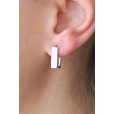 Nenya Vıp Çelik Gümüş Kaplama Dikdörtgen Model Halka Küpe