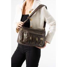 Duomino Vizon Yıkama Deri Çok Cepli Çapraz Çanta / Omuz Çantası / Postacı Çanta