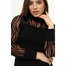 Kadın Kollar Flog Baskılı Tül Detaylı Bluz