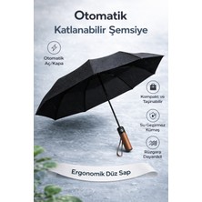 Gençler Uv Korumalı 10 Telli Otomatik Şemsiye – Rüzgar Dayanıklı, Katlanabilir, Kahve Saplı