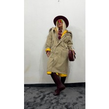 Nunu365com Nunu By Noir Tüylü Kapüşonlu Oversize Gabardin Mont