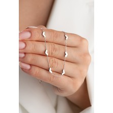 Çekirdek Jewelry 925 Ayar Gümüş Kalplı Parçalı Halhal