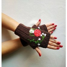 Mantar Işlemeli Parmaksız Kadın Eldiven, El Örgüsü Eldiven , Tığ Işi Eldiven