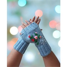 El Örgüsü Çiçek Nakışlı Parmaksız Retro Eldiven
