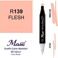 Masis Çift Uçlu Grafik Çizim Kalemi R139 Ten Rengi Gri Yüksek Kaliteli Alkol Bazlı Mürekkep