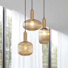 Rsylight Retro Metal Eskitme Kaplama Bal Opal Camlı 3 Lü Dekoratif Sarkıt Avize