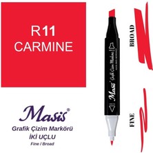 Masis Çift Uçlu Marker Grafik Çizim Kalemi 11 Yakut Kırmızı
