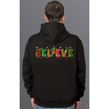 Bumeta Believe Christmas Yılbaşı Baskılı Sweatshirt Unisex Kapüşonlu Hoodie