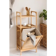 URZ 2 Organizer Raflı Ahşap Bambu Çek-Aç Kirli Sepeti