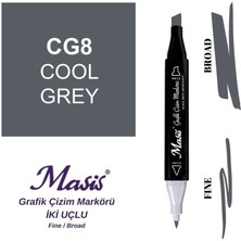 Masis Çift Uçlu Marker Grafik Çizim Kalemi Cg8 Soğuk Gri