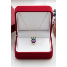 Çekirdek Jewelry 925 Ayar Gümüş Kalplı Taşlı Çilek Kolye