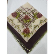 İpekçe Ipekçe Krem-Kahverengi Desenli Tığ Işi Yazma