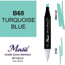 Masis Çift Uçlu Marker Grafik Çizim Kalemi 68 Turkuaz Mavi