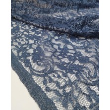 Kumaş Parça Gri Lacivert Üzeri Lame Simli Dantel Kumaş En: 140 cm