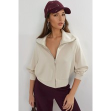 Hiccup Kadınlar BUSEM Rahat Kesimli Fermuarlı Sweatshirt Taş Doğal